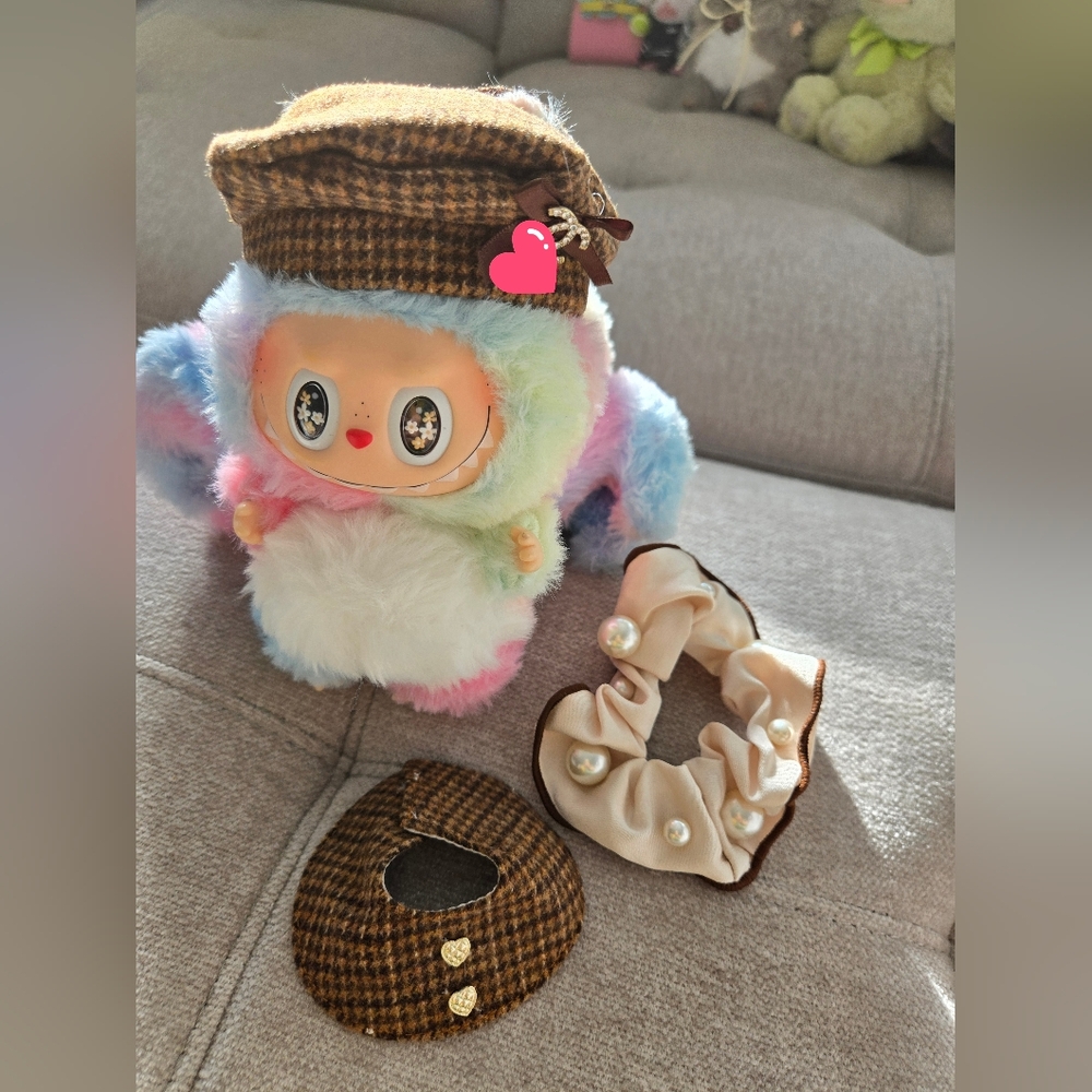 Plaid Barrette Hat, Poncho and Scrunchie